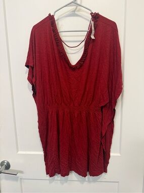 NWT Loft Beach Deep Red V-Neck Coverup with Fringe Trim